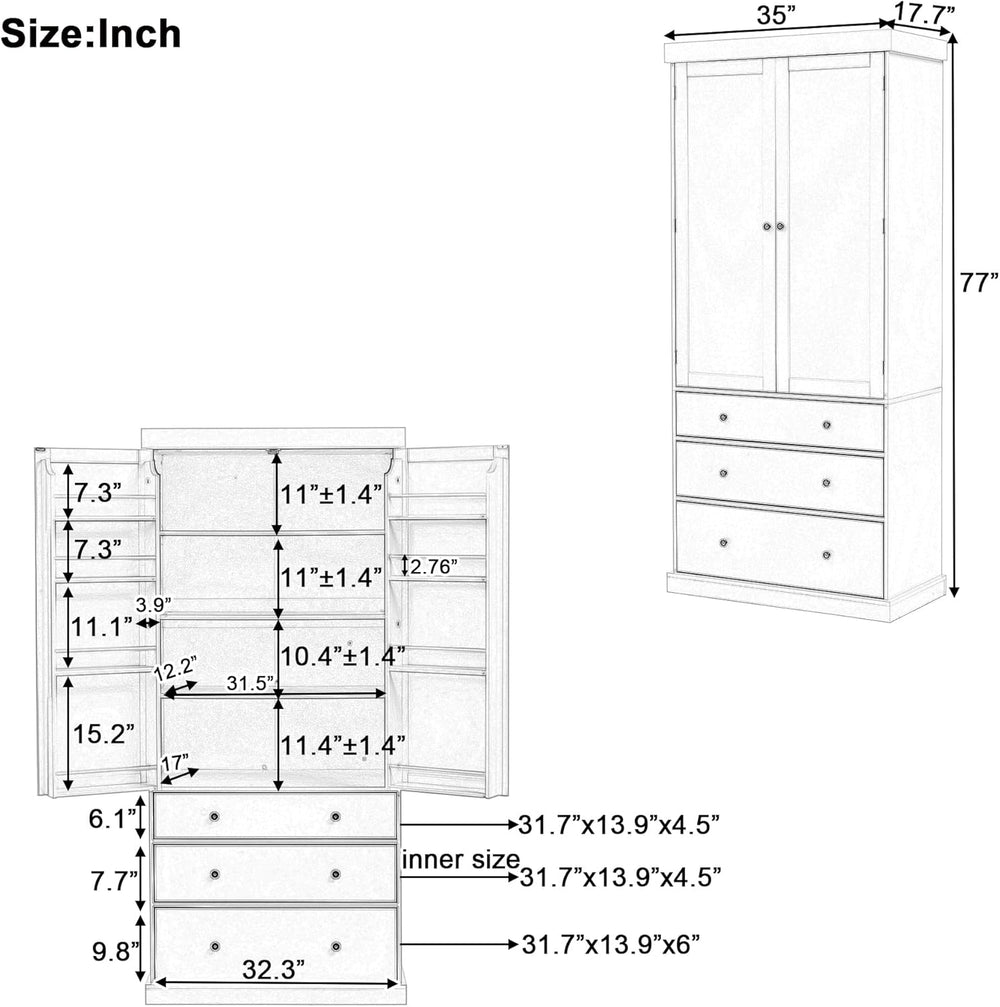 Spaco 77" Kitchen Pantry Cabinet with 3 Large Drawers,Farmhouse Pantry C...