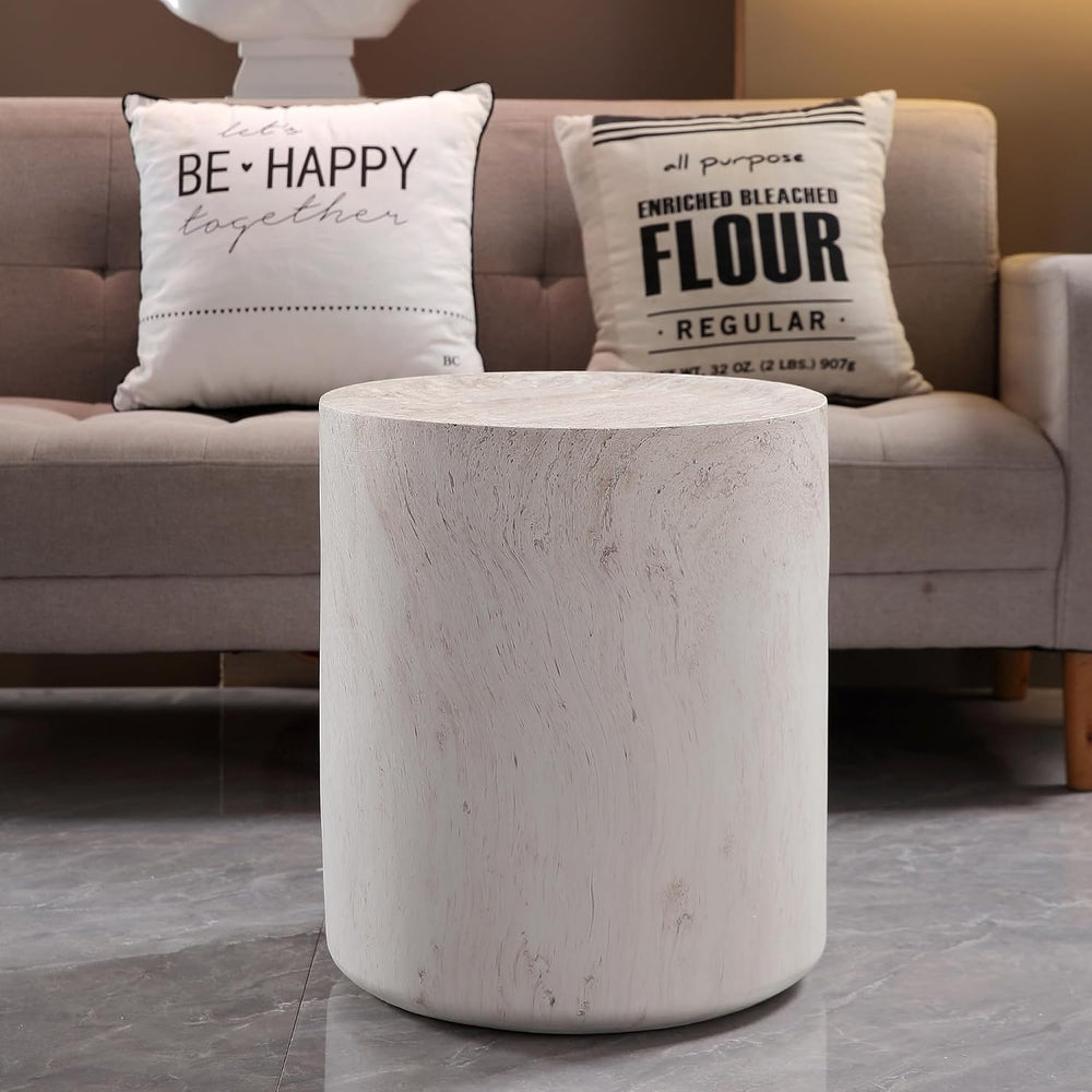 Light Travertine Finish Round Magnesium Oxide Side Table, 15.75 Inch Diameter...