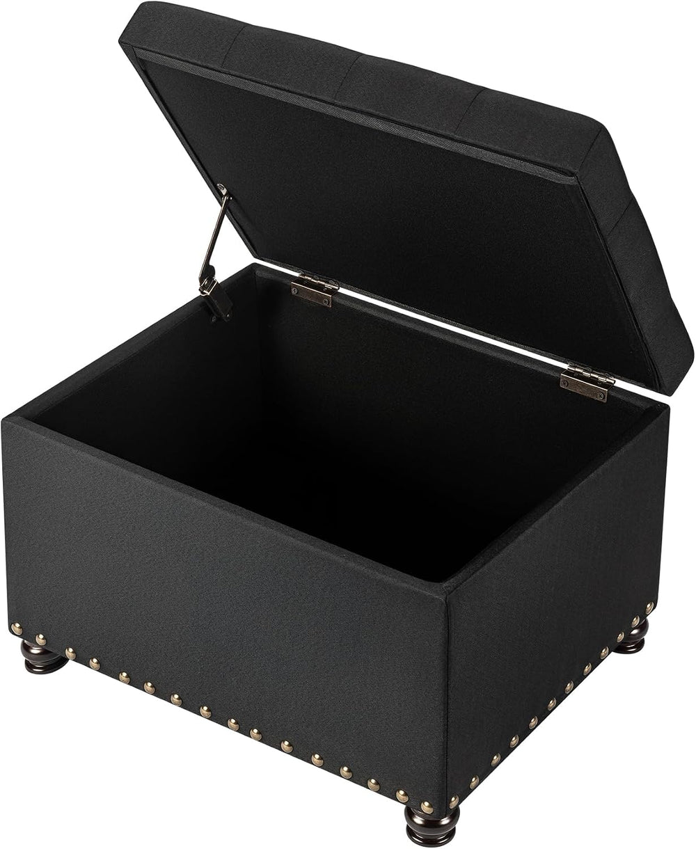 24" Storage Ottoman, Fabric Ottoman Foot Rest Stool with Hinged Lid, Tuf...