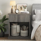 Fluted Nightstand, 22.8" Wide Nightstands with Drawer Storage Large Wood BedsideTable Night Stand for Bedroom, Grey Oak