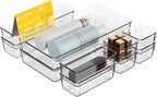 10 PCS Clear Plastic Drawer Organizer Set, 4 Sizes Acrylic Drawer Storage Trays Non Slip Storage Bins for Makeup, Jewelry, Gadgets for Kitchen, Bedroom, Bathroom, Office