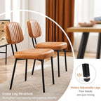 Sweetcrispy Dining Chairs Set of 4, Upholstered Mid Century Modern Kitchen Accent Chairs with Faux Leather Cushion Seat & Metal Legs for Home Office, Living Room - Brown