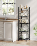 SONGMICS 5-Tier Metal Storage Rack, Shelving Unit with X Side Frames, Dense Mesh, 12.6 x 15.7 x 57.3 Inches, for Entryway, Kitchen, Living Room, Bathroom, Industrial Style, Ink Black UBSC145B01