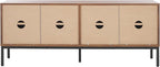 SAFAVIEH Lylia TV Stand for up to 65" Flatscreen – Walnut Brown & Black, 4 Doors with Interior Storage, Entertainment Media Console Cabinet (MED9623A)