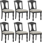 KEIKI Retro 7-Piece Wooden Dining Table Set for 6 Person, Vintage Style Table Set with Extendable Curved MDF Wood Grain Table and 6 Upholstered Chair, Easy Assembly, for Kitchen, Dining Room, Dark Oak