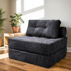 Comfy Foldable Sleeper Chair with Pillow, Supportive Memory Foam, Plush Corduroy Fabric, Cozy Floor Couch, Versatile Convertible Mattress for Bedroom/Living Room/Guest/Office, Dark Grey