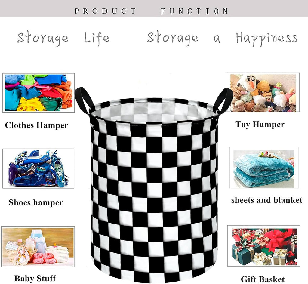 Racing Flag Kids Laundry Gift Basket Storage Hamper, Clothes Storage Organizer Bins, Shelf Basket with Handles for Room Decor
