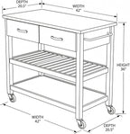 42" W Solid Wood Kitchen Island, Stainless Steel Top | 250 lbs capacity, lockable wheels, 2 utility drawers, wine rack, prep table for small spaces