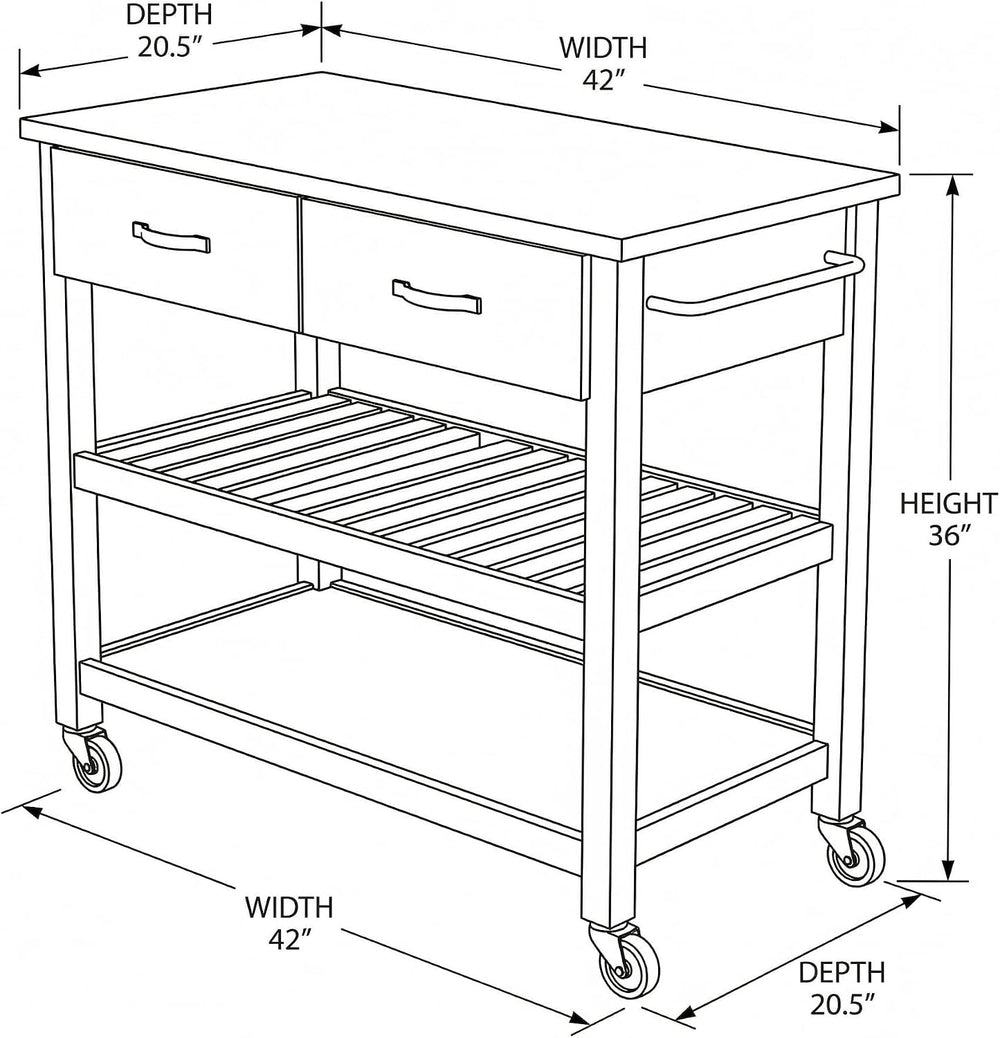 42" W Solid Wood Kitchen Island, Cultured Marble Top | 250 lbs capacity,...