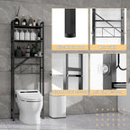 Over The Toilet Storage Cabinet, Metal 3 Tier Bathroom Organizer Shelf, Stable Freestanding Above Toilet Stand, Black