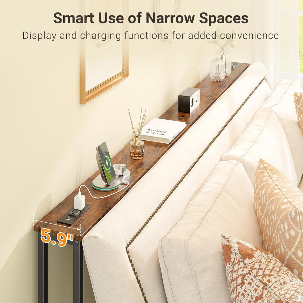 ELYKEN 94.5" Narrow Console Sofa Table with Power Outlet, 5.9'' ...