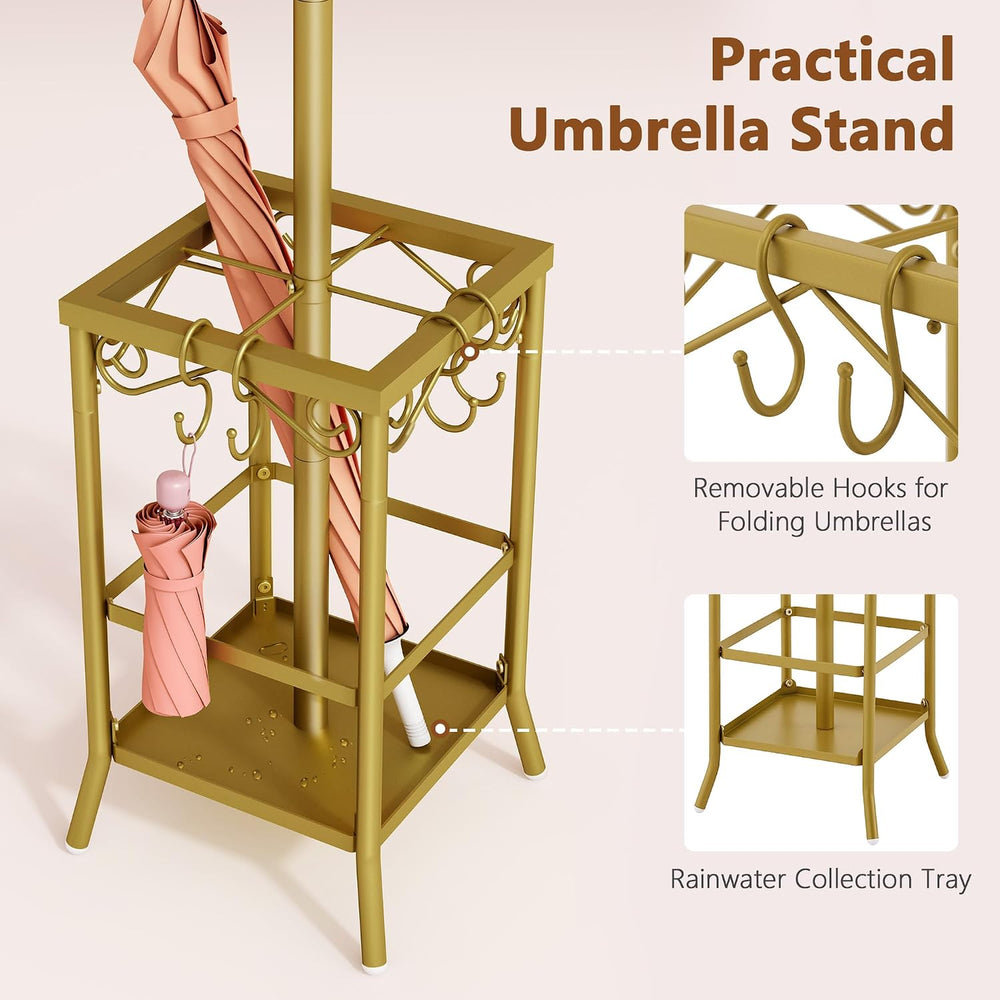 Hoctieon Coat Rack Freestanding, Coat Tree with Umbrella Holder, Metal Coat R...