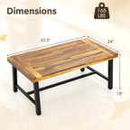 Tangkula Outdoor Acacia Wood Coffee Table, Rectangle Rustic Accent Table with Thickened Top & Heavy-Duty Metal Legs, for Patio, Deck, Garden, Natural