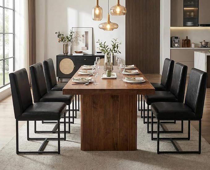 CIMOTA Black Modern Dining Chairs Set of 8, Leather Dining Room Chairs Upholstered Armless Guest Side Chair with Black Base for Dining Room/Kitchen, 8PCS