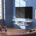GHC Floating TV Stand, Wall Mounted Entertainment Center and Cabinet Shelf, TV Console with Storage, Media Console for DVD Player, Space-Saving Under TV Shelf for Bedroom, Living Room (White)