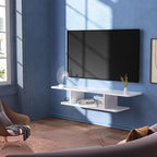 GHC Floating TV Stand, Wall Mounted Entertainment Center and Cabinet Shelf, TV Console with Storage, Media Console for DVD Player, Space-Saving Under TV Shelf for Bedroom, Living Room (White)