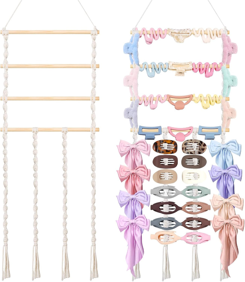 SNOWSTAR Macrame Flat Hair Claw Clip Holder Organizer,Large Capacity Hanging Hair Clip Holder and Storage for Women Girls,Flat Claw Clips Storage Hanger Home Decor for Wall,Door,Closet
