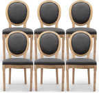 Upholstered Dining Chairs Set of 6 French Country Oval Fabric Back Kitchen Side Chair with Wood Legs for Dining Room, Kitchen, Restaurant(Dark Grey-Fabric)