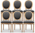 Upholstered Dining Chairs Set of 6 French Country Oval Fabric Back Kitchen Side Chair with Wood Legs for Dining Room, Kitchen, Restaurant(Dark Grey-Fabric)