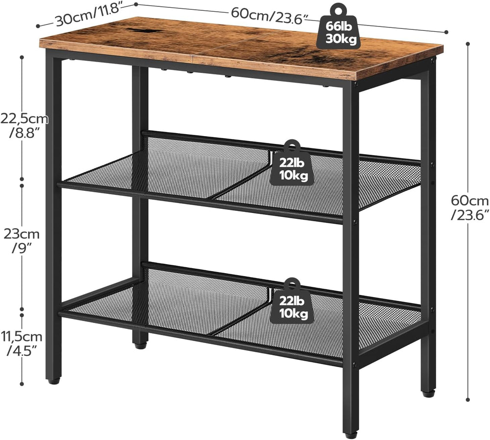 HOOBRO End Table, 3-Tier Narrow Side Table, Nightstand with 2 Flat or Slant A...