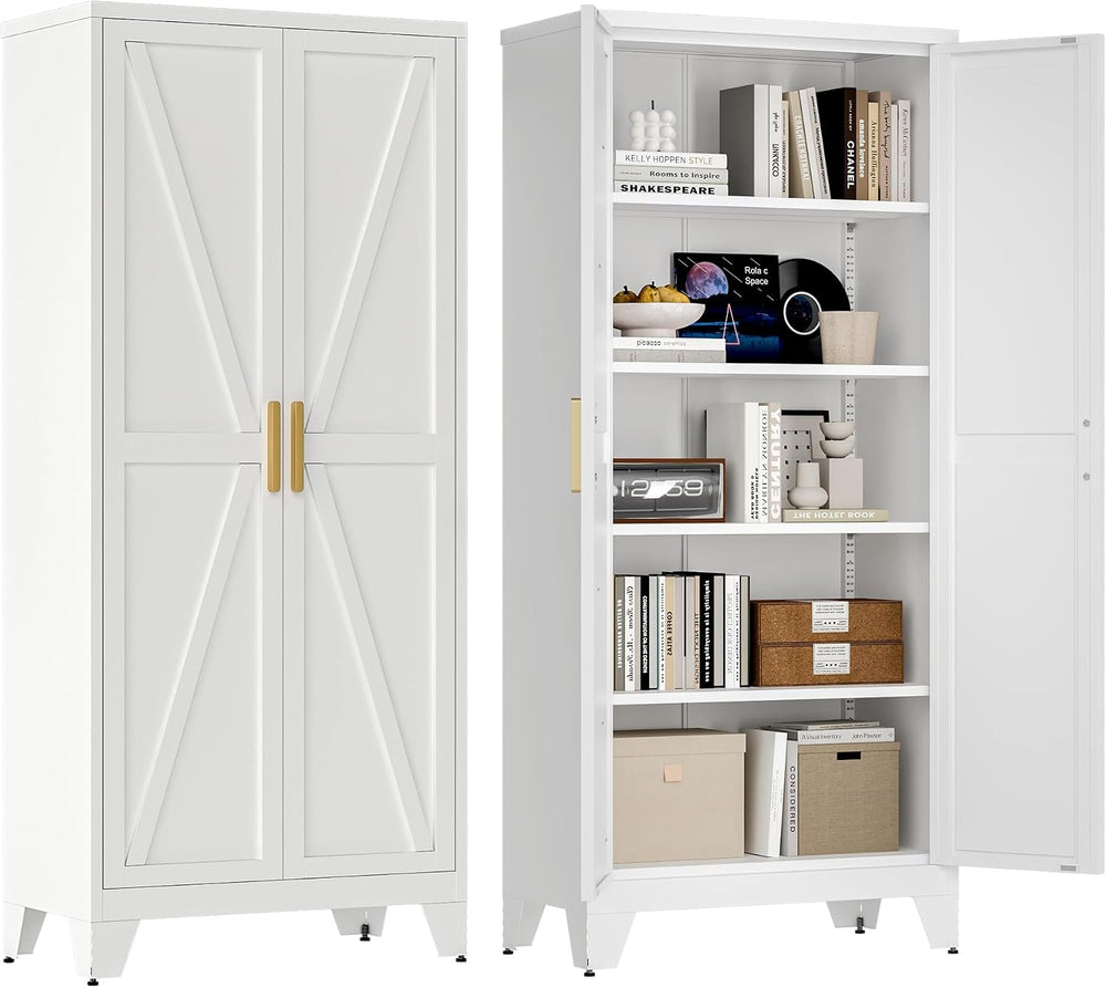 Washsemba 71'' Farmhouse Metal Storage Cabinet with Barn Doors,Steel ...