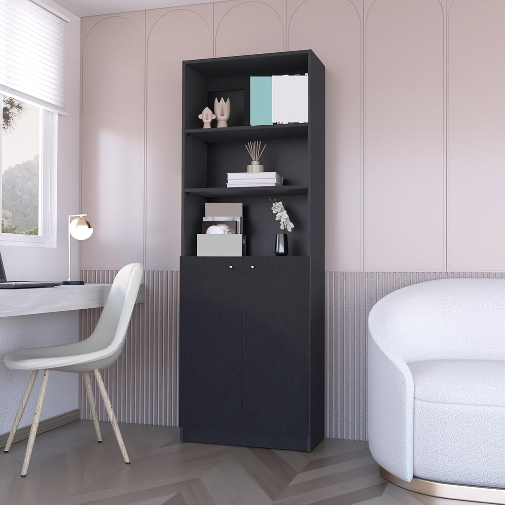 Modern 2-Door Bookcase, Storage with Multi-Level Shelves and Double Door Design,for Kitchen Home