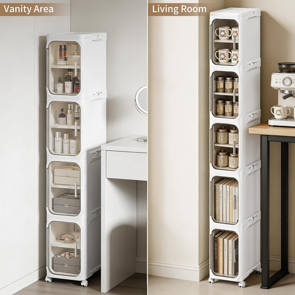 5-Tier Narrow Storage Cabinet Slim Bathroom Tall Skinny Organizer | Movable S...