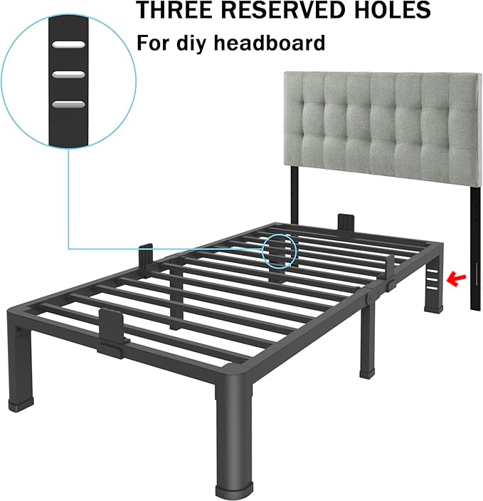 FUIOBYVV 6 Inch Twin Bed Frame with Rounded Corner and Headboard Hole Mattress Retainers 3500 LBS Metal Heavy Duty Steel Slats Support No Box Spring Needed Platform Noise Free Easy Assembly