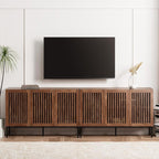 Farmhouse TV Stand for TVs up to 100 inch, 2 in 1 Entertainment Center TV Console with Storage Cabinets and Metal Base,Brown Media Console for Living Room