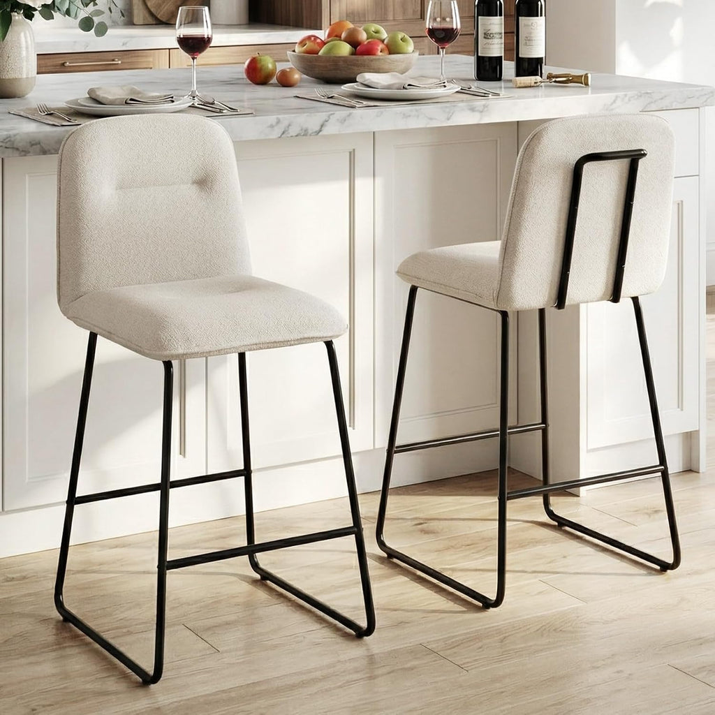 Bar Stools Set of 3, 26" Counter Height Bar Stools with Back, Modern Linen Fabric Upholstered Barstools with Metal Frame & Footrest for Kitchen Island, Home Bar,Beige