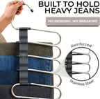 MORALVE Pants Hangers Space Saving - 2 Pack - Non-Slip Multi-Layer Space Saving Hangers - Multifunctional Clothing Rack for Closet Storage - Ideal for Jeans, Trousers, Skirts, Scarves & Slacks (Black)