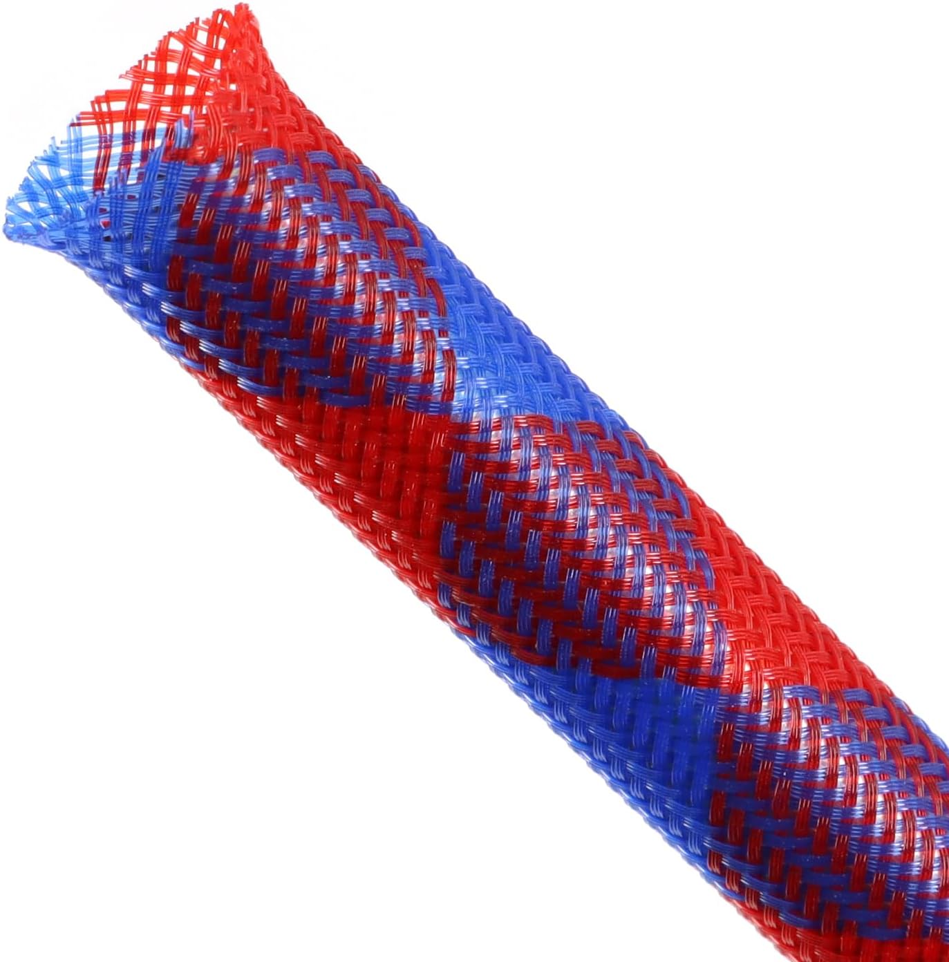 Braided Cable Sleeving, PET Expandable Braided Cable Sleeve, Flexible Mesh Sleeving Cord Management for Audio Video and Other Home Device, Cord Protector from Pets (Blue Red, 13/16" x 25ft)