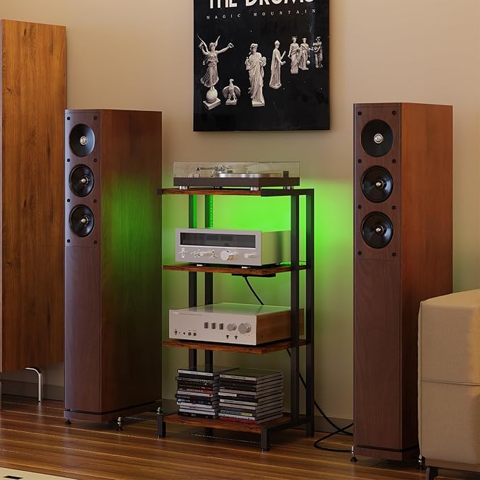 X-cosrack 16.5" Small 4-Tier AV Media Stand with Power Strips,Narrow Ver...