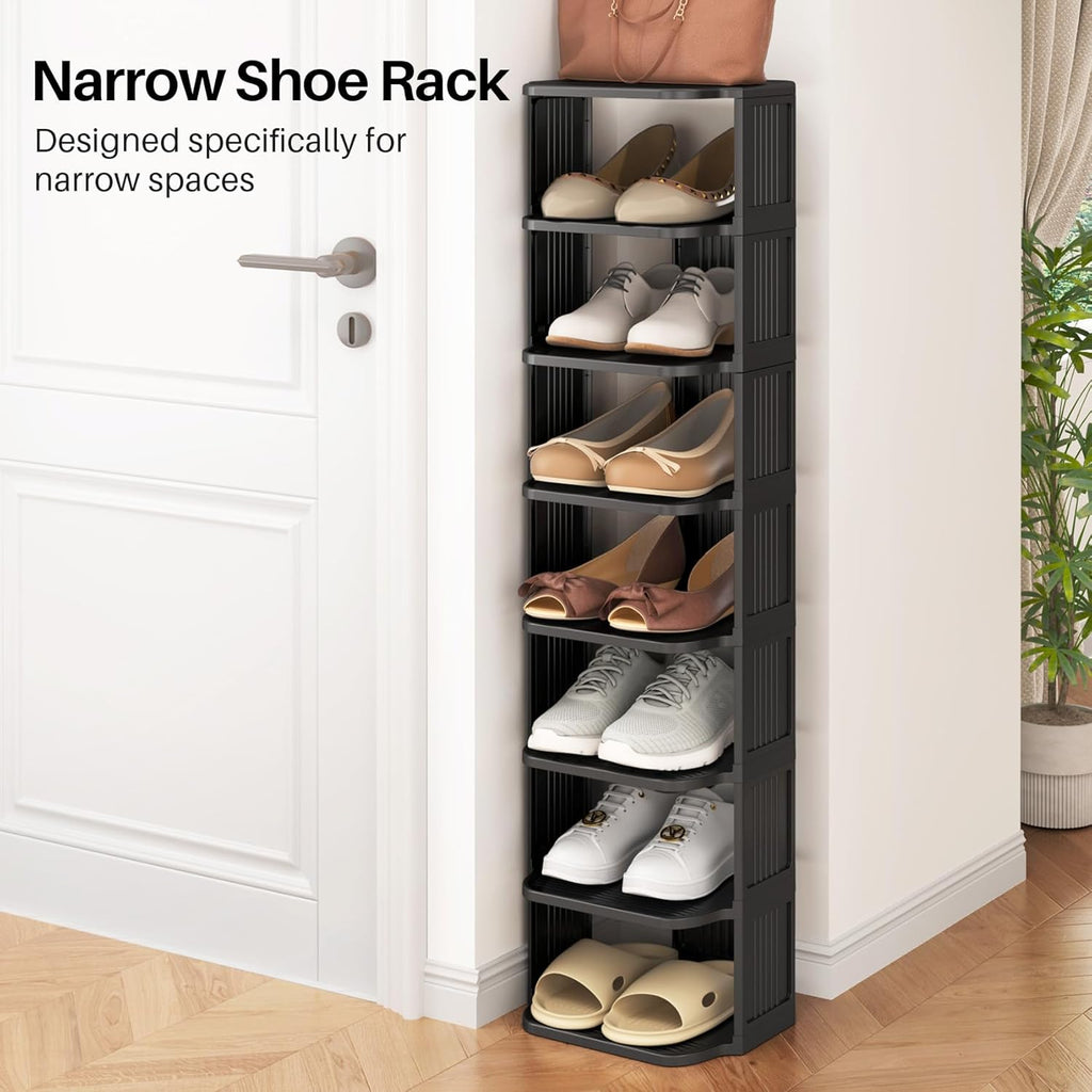 Shoe Racks for Closet, 5 Tiers Stackable Shoe Rack for Front Door Entrance Free Standing Plastic Shoe Stand Narrow Tall Vertical Shoe Rack, Closet Shoe Organizer for Small Spaces Shoe Storage