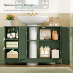 TEENFON 35.4" Pedestal Sink Storage Cabinet with 2 Doors and Adjustable Shelves, Bathroom Sink Cabinet, Under Sink Storage with U-Shape Cut-Out, Green UNYSG034V