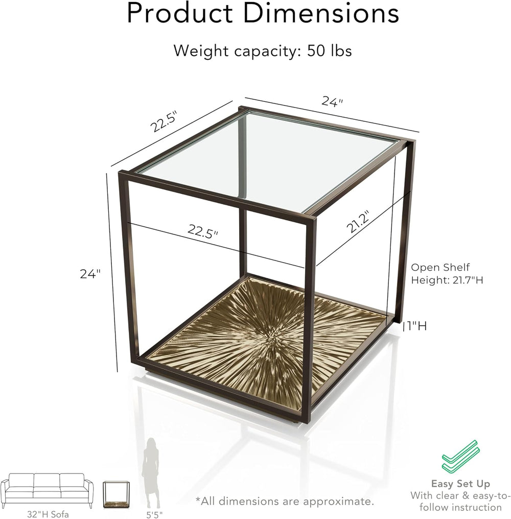 24/7 Shop at Home Aureum Modern 24-inch 1-Shelf Glass Top End Table with Sunb...