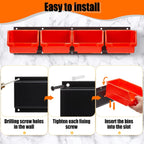 Maitys Wall Mounted Storage Bins Plastic Hanging Stackable Storage Parts Garage Tool Organizer for Screws, Nuts, Bolts, Nails, and Small Hardware Parts, 16x Bins & 4 x Rails(Orange)