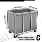 Commercial Laundry Cart on Wheels, 11.35 Bushels Large Roller with Removable Waterproof Canvas Lined Basket, Heavy Duty Stainless Steel for Hotels and Hospitals