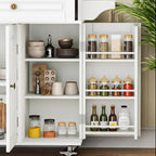 JassmiPkwy 59’’ Rolling Kitchen Island Cart with Drop Leaf and Power Outlet, Movable Kitchen Islands with 3-Tier Door Storage Shelf, Island Table on Wheels, 2 Large Drawers, Towel Racks, White