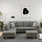 Modern Living Room Furniture Sets with Pillows, Modular Sectional Couches with Chaise Lounge, 4-Seaters L Shape Sofa with Storage Ottoman, for Living Room, Grey