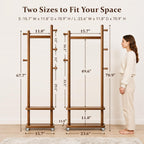 Solid Wood Coat Rack Freestanding Clothing Rack with Wheels & 2 Shelves Storage & 5 Hooks Heavy Duty Clothes Rack Wood Coat Tree Stand Hat Hanger Rack for Corner Bedroom Entryway Living Room Hotel