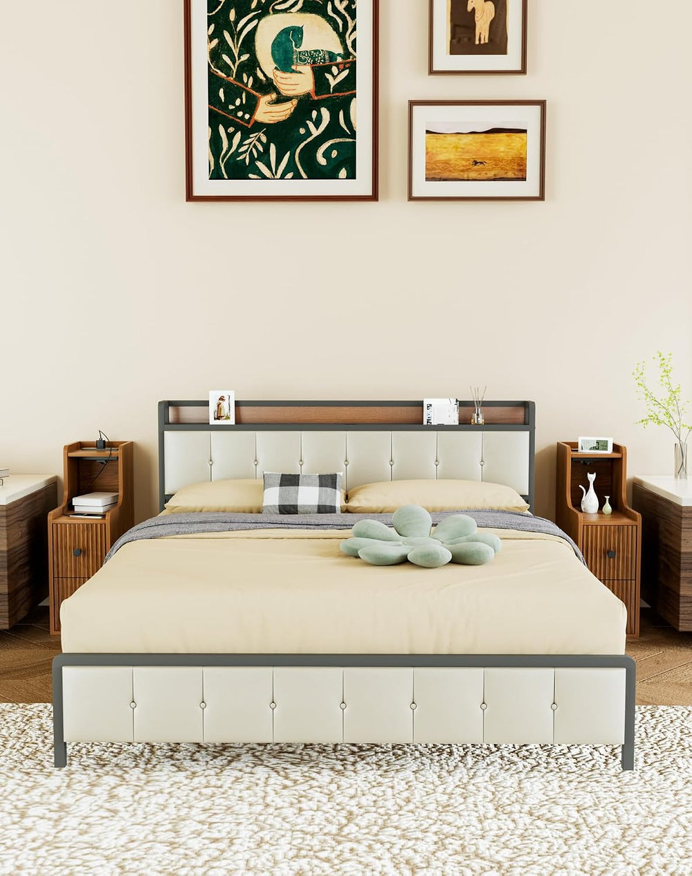 Narrow Side Table with Charging Station, Slim Nightstands with Storage Drawer...