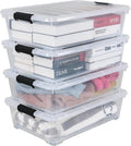 Saedy 4 Pack 25 L Under Bed Storage Box on Wheels, Plastic Lidded Storage Container Bins, F