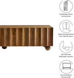 Modway Sorren 71 Inch Scalloped TV Stand in Walnut – 4 Door Media Console Cabinet – Modern Storage TV Stand with Doors