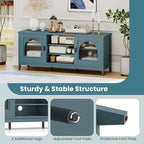 Giantex Farmhouse TV Stand for TVs up to 65", Modern Vintage Entertainment Center w/Storage, Adjustable Shelves, Cable Holes&Glass Doors, Media TV Console Table for Bedroom, Living Room (Teal Blue)