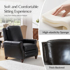HULALA HOME Genuine Leather Manual Recliners Set of 2 with Wood Legs, Black | Mid Century Modern Push Back Recliner with Nailhead Trim, Adjustable Backrest & Footrest, for Living Room Home Theater