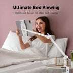 AboveTEK Tablet Stand Holder for Desk & Bed, Aluminum iPad Holder Arm with 360° Rotating Clamp, Adjustable Phone Stand Compatible with 4.7"-13.5" iPad Pro/Air/Mini, iPhone, Galaxy Tab- White
