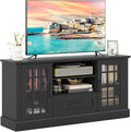 GOFLAME Farmhouse TV Stand for TVs up to 70", Entertainment Media Center Storage Cabinet with Glass Doors, Open Shelves & Drawer, Wooden Television Console Table for Living Room (Black)