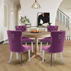 Velvet Upholstered Dining Chairs Set of 4, Modern Kitchen Side Chairs with Nailhead Trim and Silver Plated Leg, Metal Pulling Ring for Dining Room Living Room(Purple-Silver Plated Leg)
