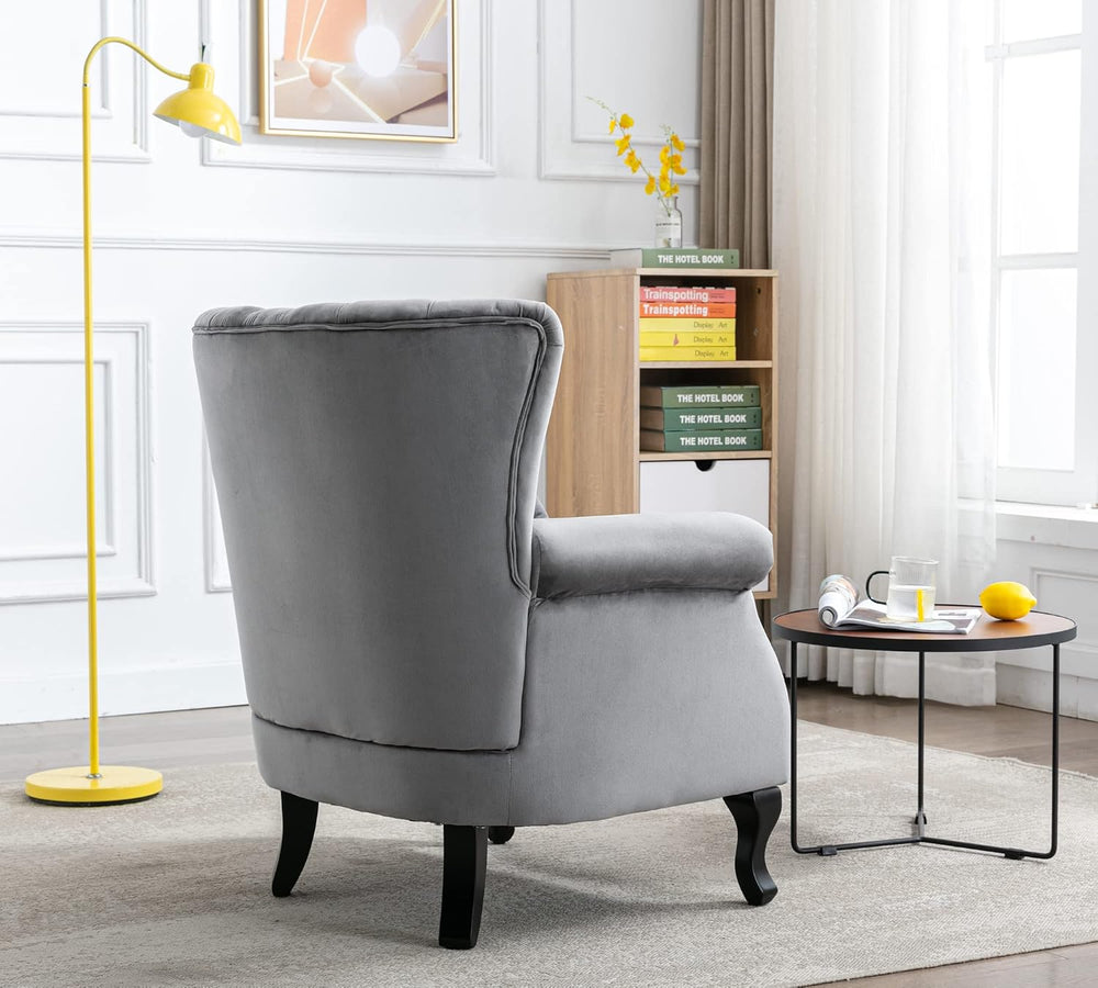 Mid Century Modern Accent Chair Upholstered Armchair Comfy Velvet Fabric Sing...